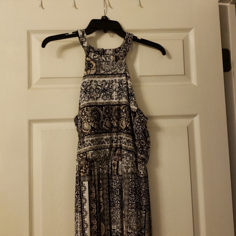 Black, White, and Tan paisley printed maxi dress